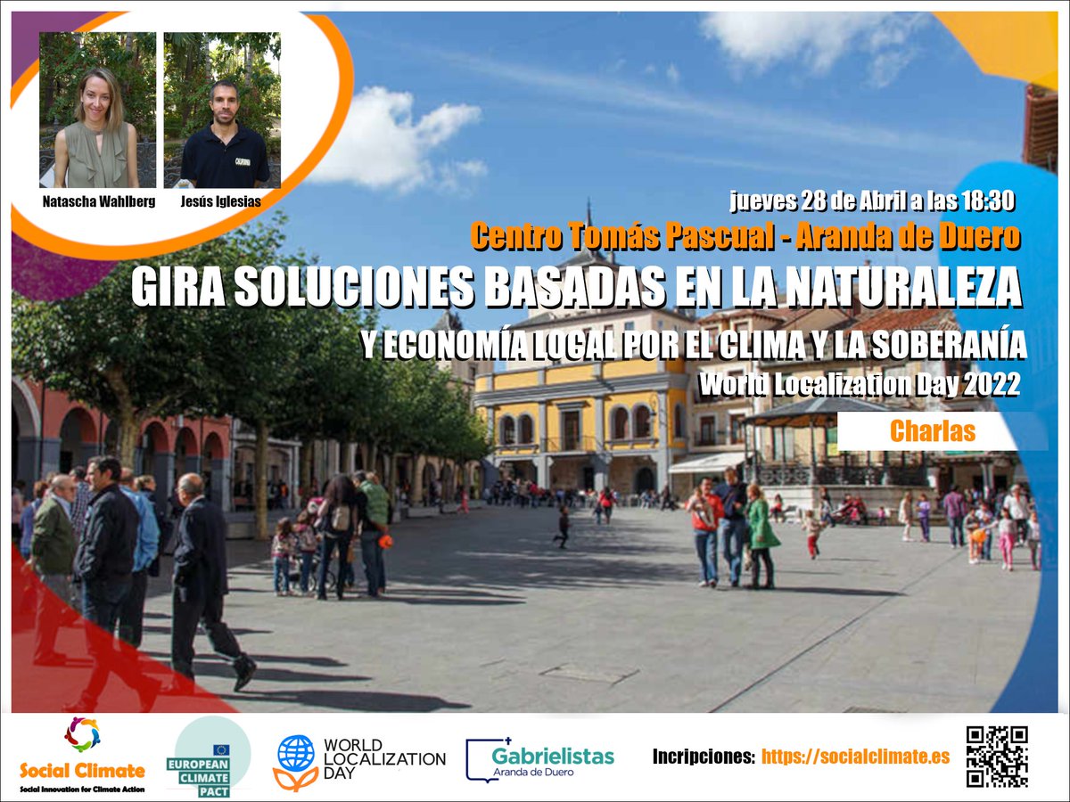 nbsclimate's tweet photo. #Charla-debate en #ArandaDeDuero: "Soluciones basadas en la naturaleza y economía local por el clima" 28 abril, Centro Tomás Pascual. 1ª de una gira nacional dentro del #WorldLocalizationDay2022 y red de embajadores del #PactoClimáticoEuropeo #EUClimatePact con @CiudadEducacion https://t.co/7bdILiKy0i