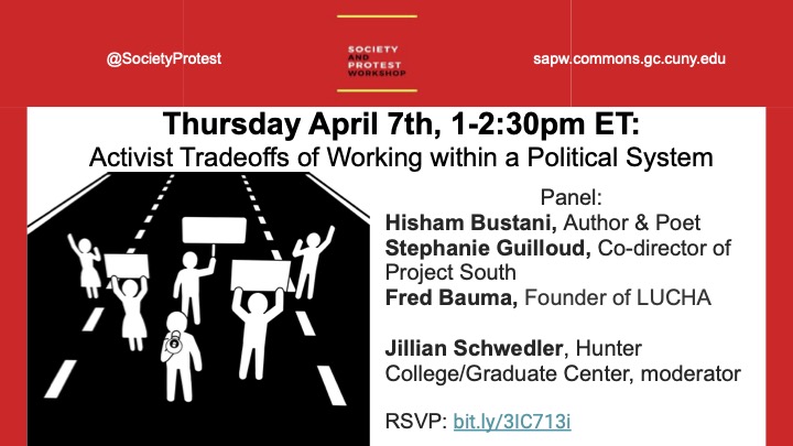 What do activists from Jordan, the DRC, and the US South have in common? 

Find out on THURS, 4/7, 1pm ET with <a href="/H_Bustani/">Hisham Bustani هشام البستاني</a>, Steph Guilloud <a href="/ProjectSouth/">Project South</a> &amp; <a href="/fredbauma90/">Fred Bauma</a>
<a href="/luchaRDC/">LUCHA 🇨🇩</a>, moderated by <a href="/DrJSchwedler/">Jillian Schwedler</a> <a href="/GC_PoliSci/">GC PoliSci Program</a>.

RSVP: bit.ly/3IC713i