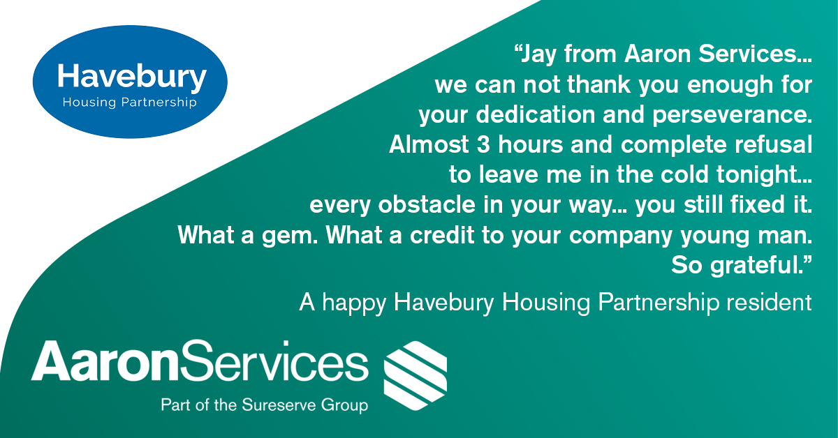 Hats off to our <a href="/Havebury/">Havebury Housing</a> engineer Jay. 

#tenantsatisfaction #topjob #teamaaron