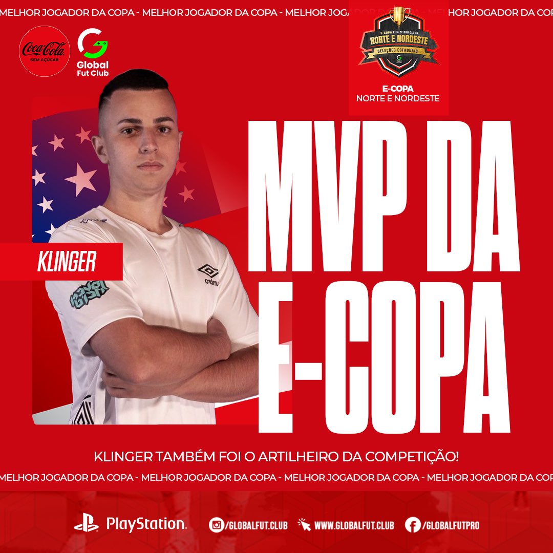 Globalpro_es's tweet photo. MVP! MVP! MVP!

@klingercastro7 foi eleito o melhor jogador da e-Copa Norte-Nordeste. Além do título por Amazonas, o jogador fez chover dentro das quatro linhas digitais.

Está liberada a Coca-Cola Sem Açúcar para o homem, né @cocacola_br? 

Parabéns, craque!

🎮🥤 https://t.co/PF84doj1fG