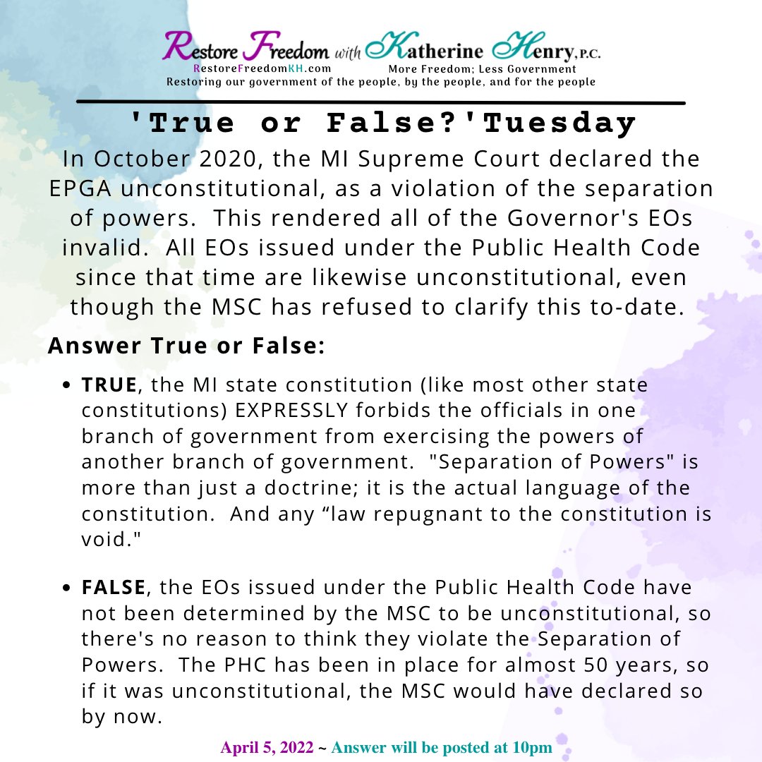 RestoreFreedomK's tweet photo. Look for today's poll to answer this week's 'True or False?' Tuesday.
#TrueorFalseTuesday #RestoreFreedom #MoreFreedomLessGovernment https://t.co/k7uUwNdvZP