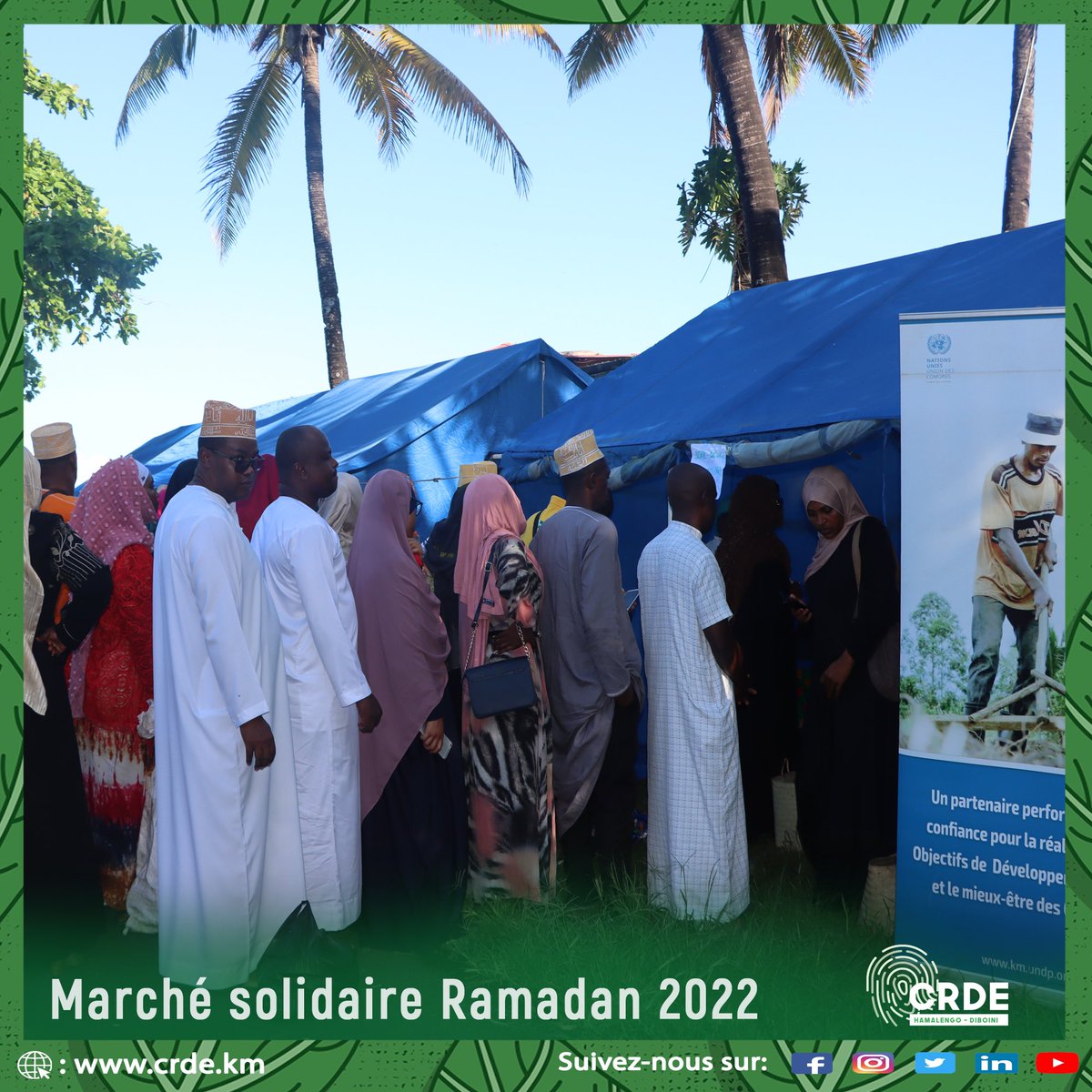 crdediboini's tweet photo. Le #MarchéSolidaire organisé par le @crdediboini avec l’appui du @PNUD_Comores et le @gouvkm 🇰🇲 à l’occasion du début de ce mois béni, prend fin cette après-midi. 
Merci à tous et à toutes d’être venus si nombreux rencontrer nos équipes et vous approvisionner pour le #ramadan. https://t.co/I0zeChd6zX