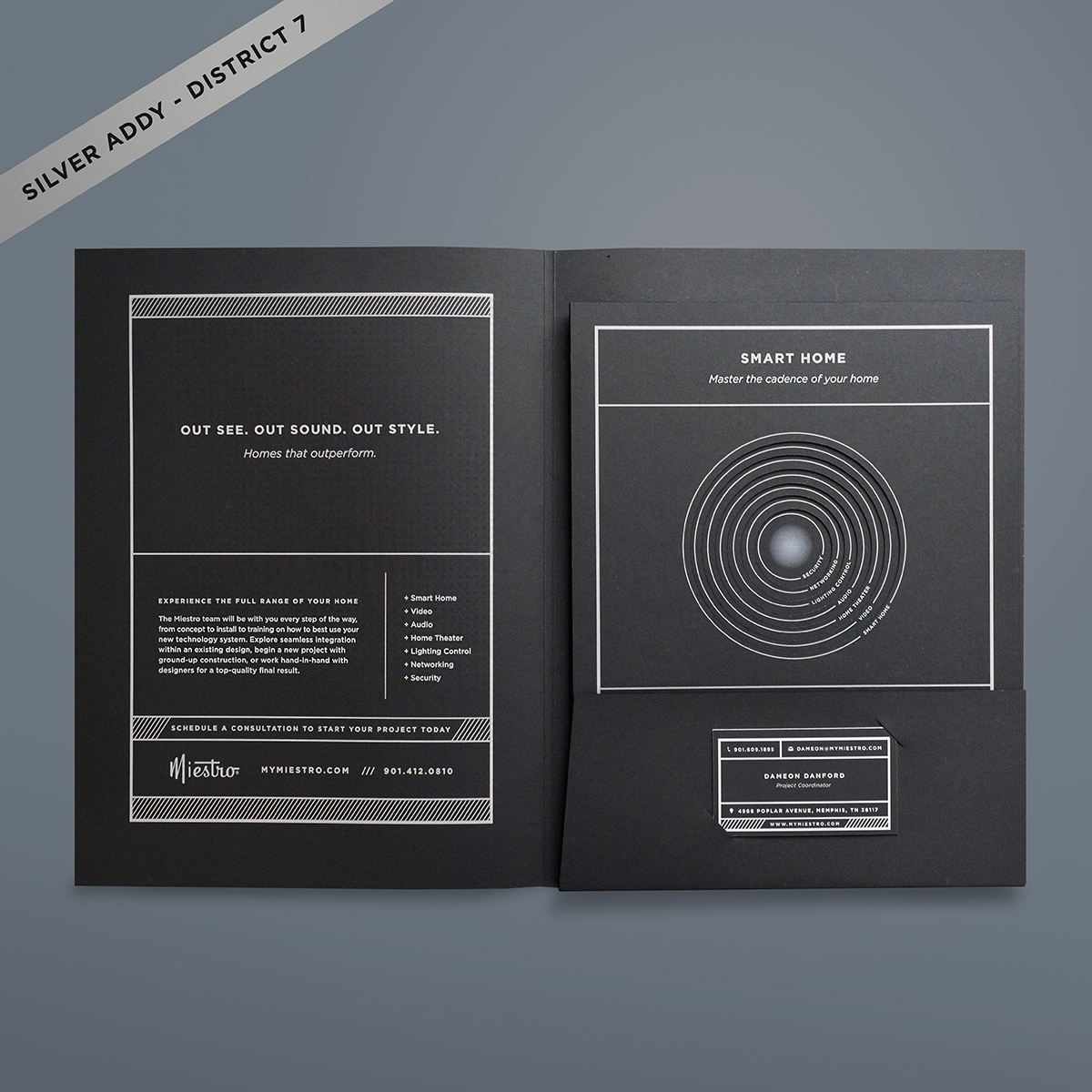 ParadigmMemphis's tweet image. Paradigm is so proud to take home a silver award for the Miestro Home Integration Promotional Folders in the District 7 Addy Awards! District 7 includes Tennessee, Louisiana, Alabama, Georgia, and Mississippi. Now on to Nationals!