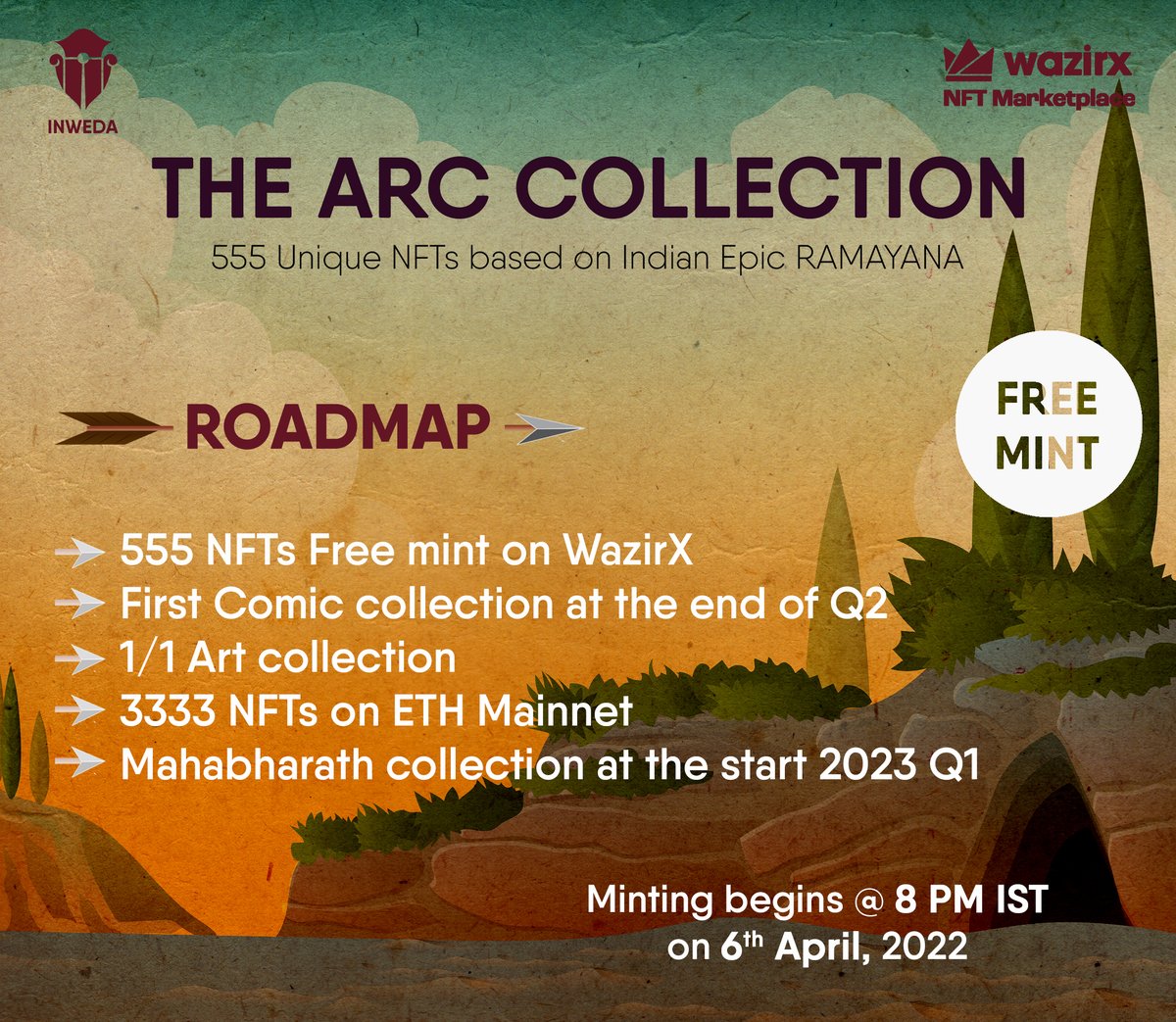 arcinweda's tweet photo. 24 Hrs to go. 

Get your Minting hands ready !!! 
@WazirXNFT

#FreeMint #freemintNFT #NFTGiveaway #mythology #arc #inweda #nft #nftdrop #ramayana #WazirXNFT #wazirx #indianft #nftart #art #digitalart #cryptoart #nftcommunity #BSC https://t.co/OptZN0lzPf