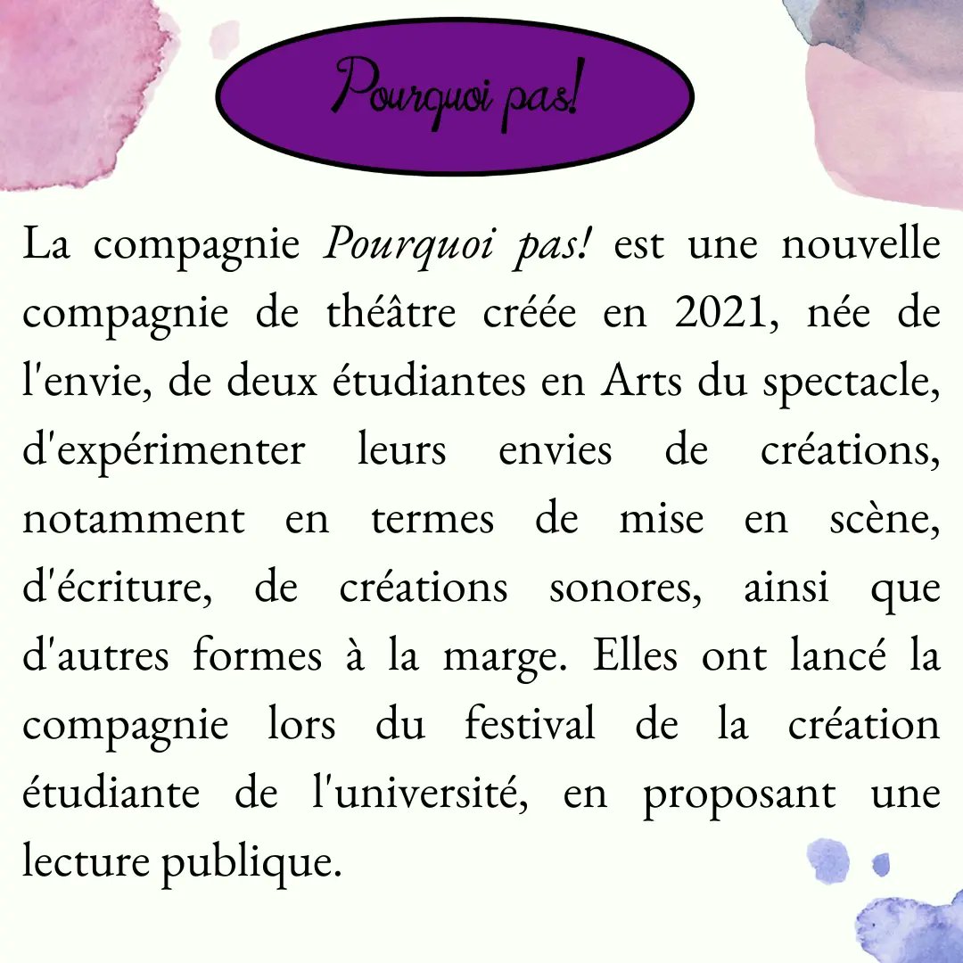 Dart_dArts's tweet photo. La compagnie Pourquoi Pas ! organise ces auditions le mercredi 6 avril de 18h à 20h en K. 008. Venez nombreux profiter de cette opportunité de création étudiante 🎭🎶💃✒️ https://t.co/nGTxzslMNZ