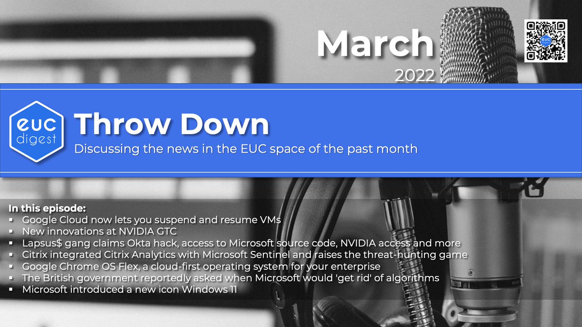 Welcome to a new episode of the <a href="/EUCdigest/">EUCdigest</a> ThrowDown - March 2022.

In this episode we talked about <a href="/Google/">Google</a> Cloud and Chrome OS Flex, Lapsus$ claiming hacks at scale, <a href="/Citrix/">Citrix</a> integrating in a SIEM and more!

Tune in now, happy listening!
eucdigest.com/s03e06/

#EUCdigest