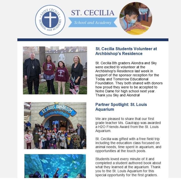 There’s so much to be thankful for at St. Cecilia! Read more in our quarterly E-news edition! conta.cc/3j54O6j
