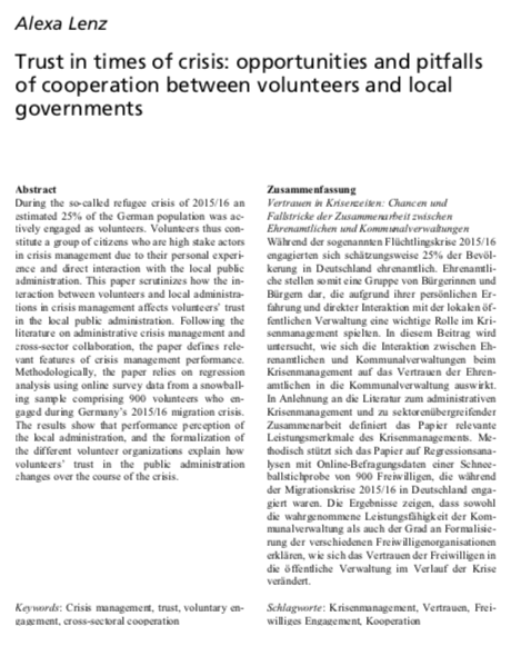 Just out: My paper on cooperation between #volunteers and local #administrations during the 2015/16 refugee crisis in Germany that - given the current situation - unfortunately, became very topical again @HyborgProjekt  doi.org/10.3224/dms.v1…