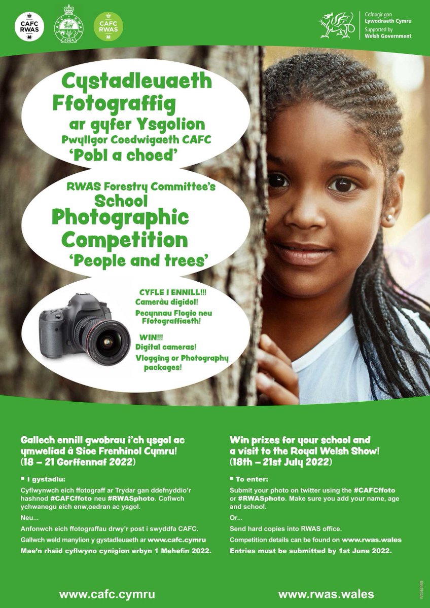Enter the RWAS Forestry Committee School Photography Competition for a chance to win tickets to the Royal Welsh Show and prizes for your school!

To enter, submit your image on Twitter using the hashtags #RWASphoto / #CAFCffoto or post to the office.

Entries close 1st June 2022.