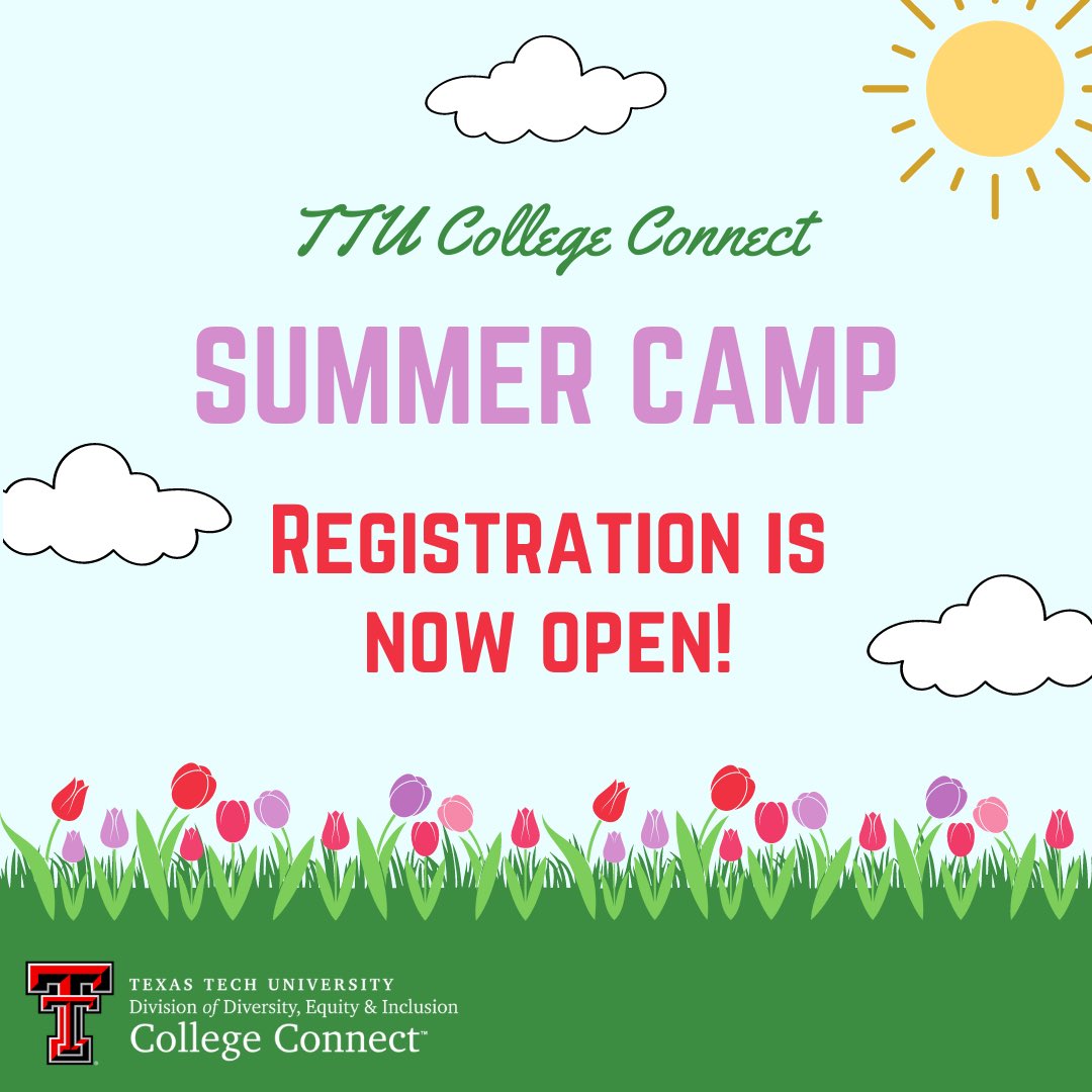 Spring into summer camp with us! Registration for all of our summer camps is now OPEN. 

Copy the link below to go to our website and submit your application, we can’t wait to see you there!

Link: depts.ttu.edu/diversity/idea…