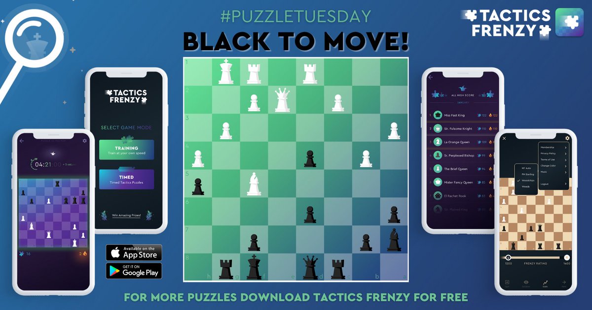 PlayMagnus's tweet photo. Happy #PuzzleTuesday! 

♟️ Black to move. Can you find the winning move? 

Solve 🧩 here: https://t.co/9rc7tZsoJQ https://t.co/H3gvs0cISk