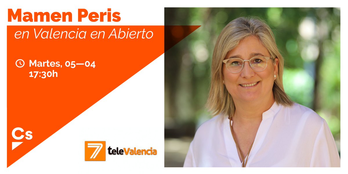 CsCValenciana's tweet image. 🍊📽️ @mamen_peris participará desde las 17:30h. en 'Valencia en Abierto'.

📺 Síguelo en nuestras redes sociales o a través de la web de @7TeleValencia: 7televalencia.com/directe-7telev…