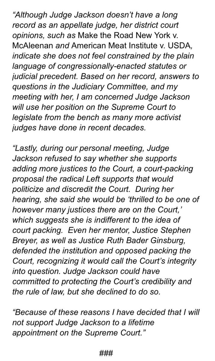 karenkasler's tweet photo. Ohio's Republican @senrobportman will oppose Judge Ketanji Brown Jackson's appointment to the US Supreme Court: "I am concerned Judge Jackson will use her position on the Supreme Court to legislate from the bench as many more activist judges have done in recent decades." https://t.co/agv7KUhs2v