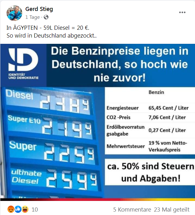 Stefan_K__'s tweet photo. Alle #Patrioten nach #Ägypten auswandern! Da gibt es Diesel laut #AfD Gerd #Stieg für 0,34 €/Liter. Auf gehts!
#noafd https://t.co/AK1xbmFQlK