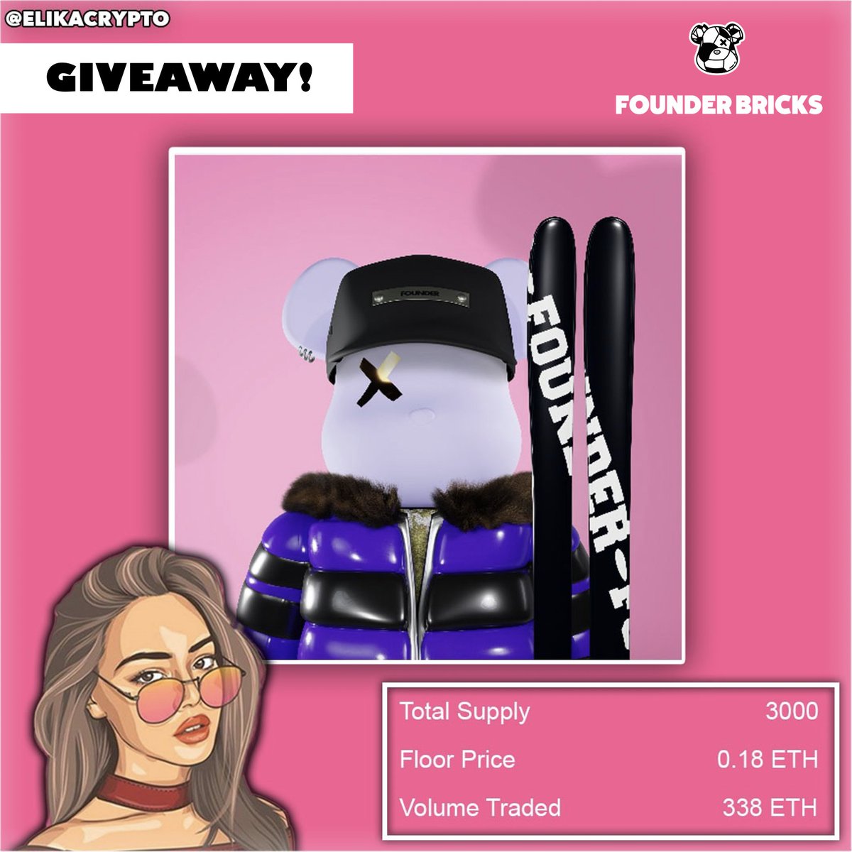 Elikacrypto's tweet photo. Giveaway Time 🚨 

I’ll be giving away a @FounderBricks NFT to 1 lucky winner 🐻 

To enter, simply;

- Follow @Elikacrypto @FounderBricks 
- Like &amp; RT Post
- Tag at least 1 friend

Good luck people ☺️ 🤞 https://t.co/ROdD4j9cHu