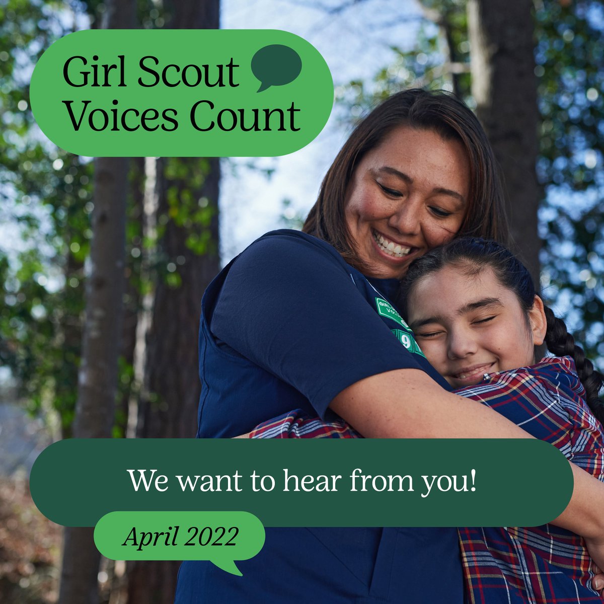 gs_gstx's tweet image. Surveys are open! Check your email for a personal invite to take the Girl Scout Voices Count survey and share your thoughts. We want to hear from you!💚
For questions, please email GSVoicesCount@girlscouts.org.

#gsgst #greatersouthtexas #gsvc