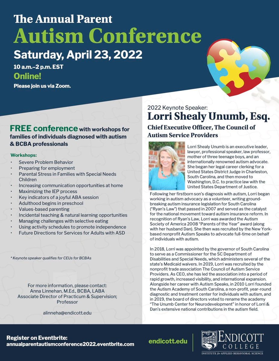 Virtual Autism Parent Conference with Endicott College's Institute for Applied Behavioral Science in Beverly, MA. Link: eventbrite.com/e/the-annual-p… <a href="/EndicottCollege/">Endicott College</a> <a href="/NECCforautism/">The New England Center for Children</a> <a href="/mayinstitute/">May Institute</a> <a href="/mghaspire/">MGH Aspire</a> <a href="/autismspeaksbos/">Autism Speaks New England Chapter</a> <a href="/autismspeaks/">autism speaks</a> <a href="/TARFautism/">TARF Autism Research</a> <a href="/SevenHillsFound/">SevenHillsFoundation</a> <a href="/LurieInstitute/">Lurie Institute</a>