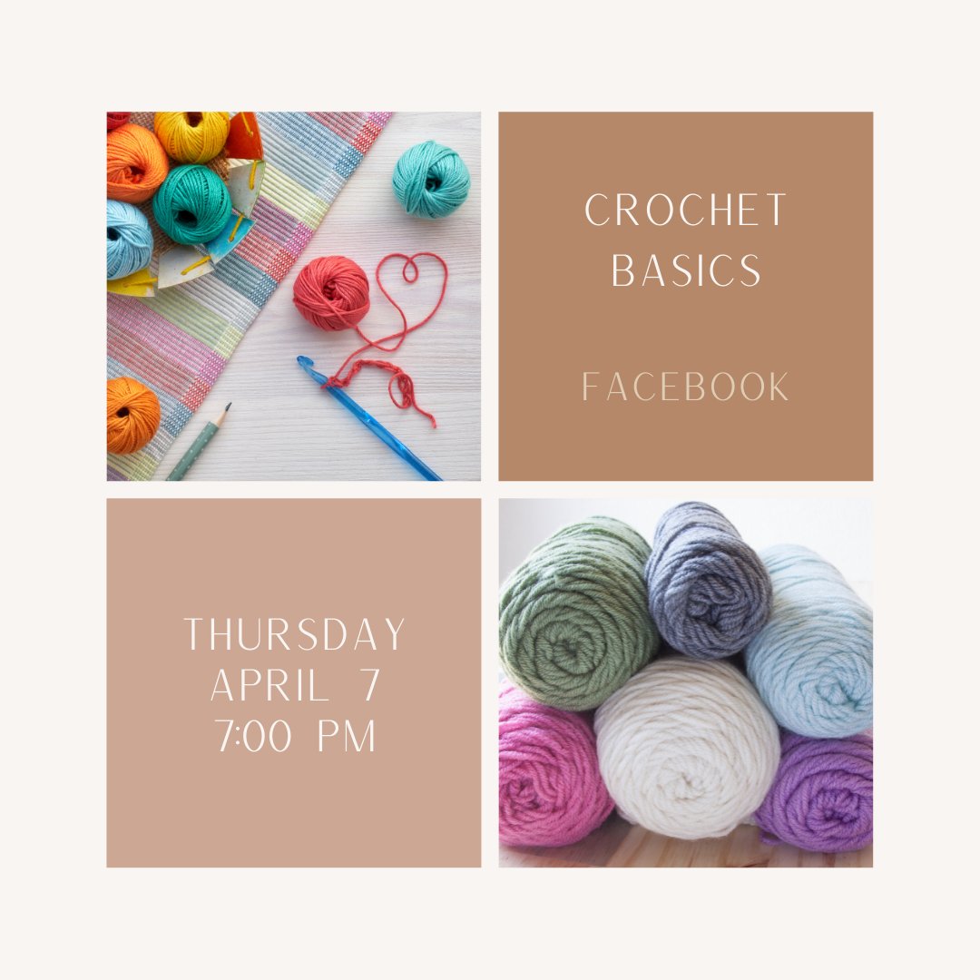 BirchardLibrary's tweet image. Grab some yarn and a hook and  join our Woodville Branch via Facebook Live this Thursday at 7:00 pm. This month we&apos;ll learn the front- and back-post stitches. fb.me/e/eLKw9cLom
#AllThePrettyYarns  #CrochetBasics  #NewStitchEveryMonth