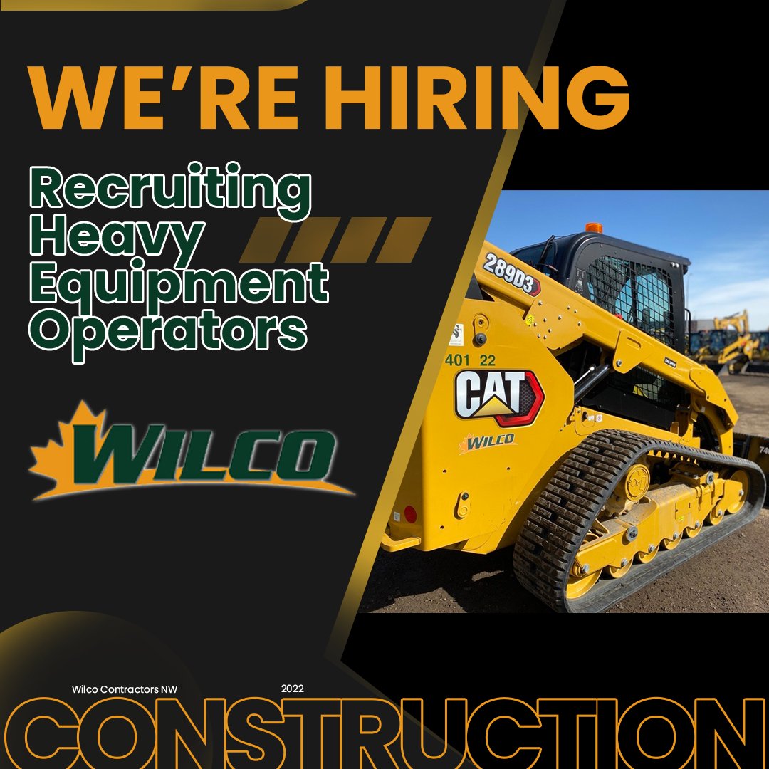 work4wilco's tweet photo. Calling all Operators!

We are currently recruiting  Excavator Operators - Loader Operators - Scraper Operators - Skid-Steer Operators - Grader Operators - Dozer Operators for the upcoming construction season. Check it out!
https://t.co/FImUKVw0iH

#work4wilco #nowhiring #YEG https://t.co/vxoBYu7Wnx