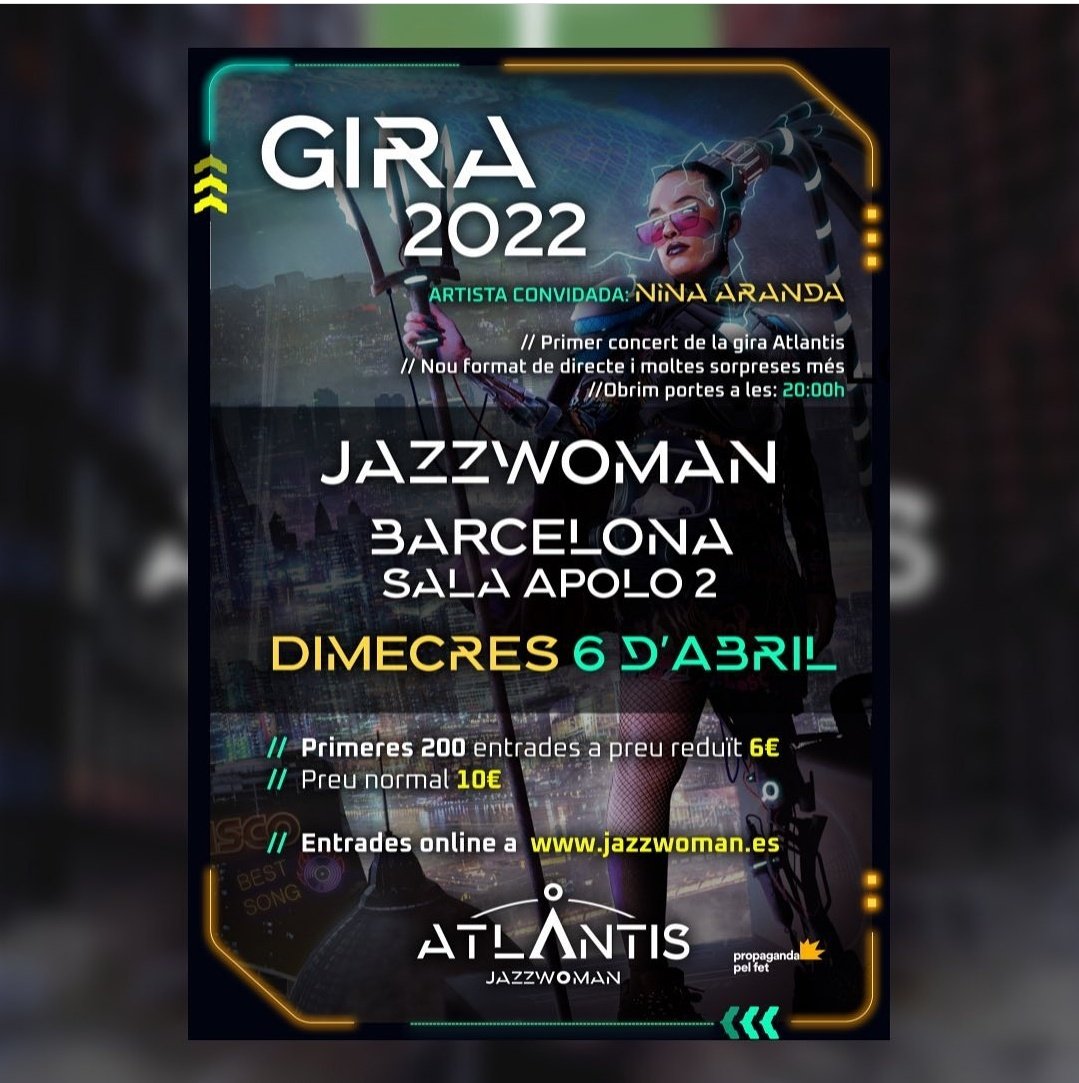 Concert amb JAZZWOMAN  dimecres 6 a Barcelona.

📍Sala Apolo 2
⏲️20h
🎟️6€

#salaapolo #barcelona #concertscatalunya