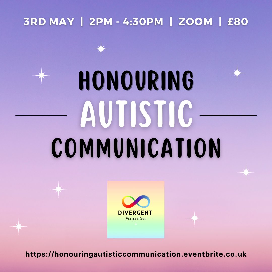 Back due to popular demand! "Honouring Autistic Communication" training in Speech &amp; Language Therapy Practice. Tuesday 3rd May @ 2pm. Based on lived experience and contemporary research. …utisticcommunication.eventbrite.co.uk 

#autism #neurodiversity #SLT #SEND #AHP #education #teachers