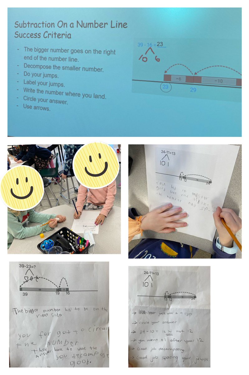 The Gr2’s co-constructed our success criteria for subtraction on a number line, then gave feedback to their peers about how to improve their work. #tvdsbmath #thehollow @cedarhollowps