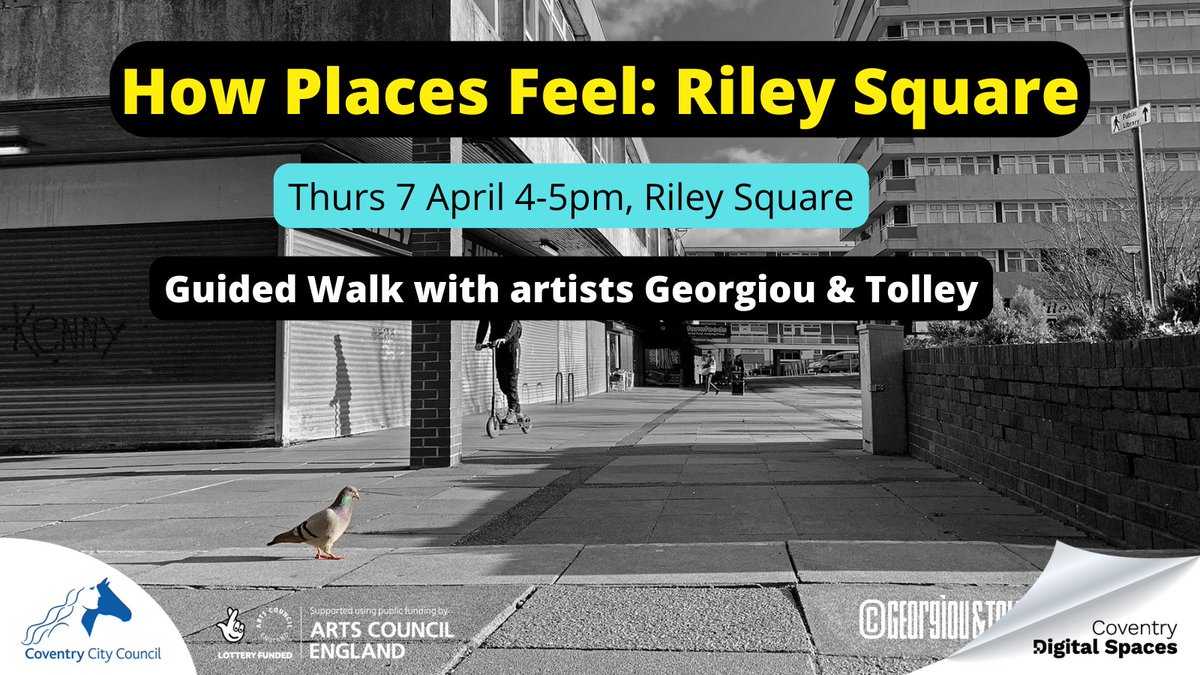 covlibraries's tweet photo. Join us today for a free Guided Walk with artists @GeorgiouTolley @studiogeorgiou 4pm-5pm from Bell Green Library. All welcome!

#HowPlacesFeel #RileySquare
Part of @covlibraries #DigitalSpaces
@thespacearts @ace_national @SquareShopping https://t.co/XSvPB9RTda