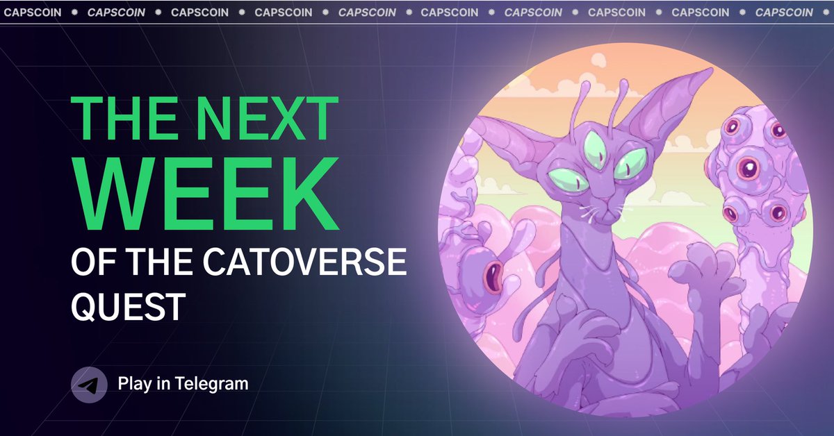 CapsCoin_io's tweet photo. 🕹The next week of the #Catoverse Quest has already begun!
✅Join the #CapsCoin Telegram bot, answer the #Quiz questions correctly and participate in the #CAPS raffle
On the Monday of each week - we summarize the results. 
Bot 👉 https://t.co/C8podE15nZ
#p2e #NFT https://t.co/eFm8qPYcSd