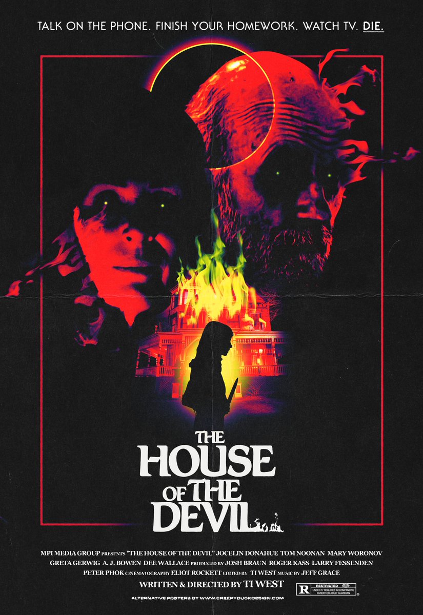 creepyduckart's tweet photo. With #tiwest excellent #x doing the rounds at the minute I decided to rewatch his previous films for the first time in ages. So good! Here's a little alt poster I put together for the great THE HOUSE OF THE DEVIL.
#HorrorMovies #Retro #art https://t.co/c6CwiwOgv3