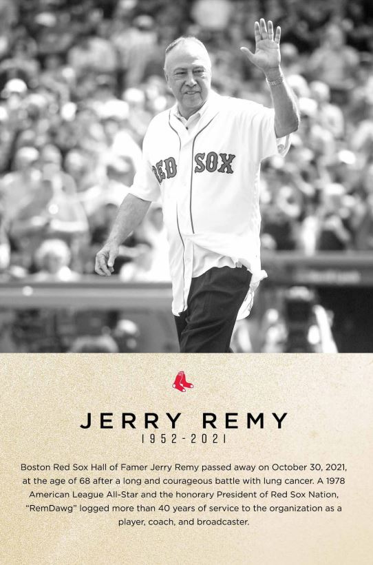 alexspeier's tweet photo. And a tribute to dearly missed Jerry Remy on the inside front cover of the 2022 Red Sox media guide. https://t.co/lE95yNrKwt