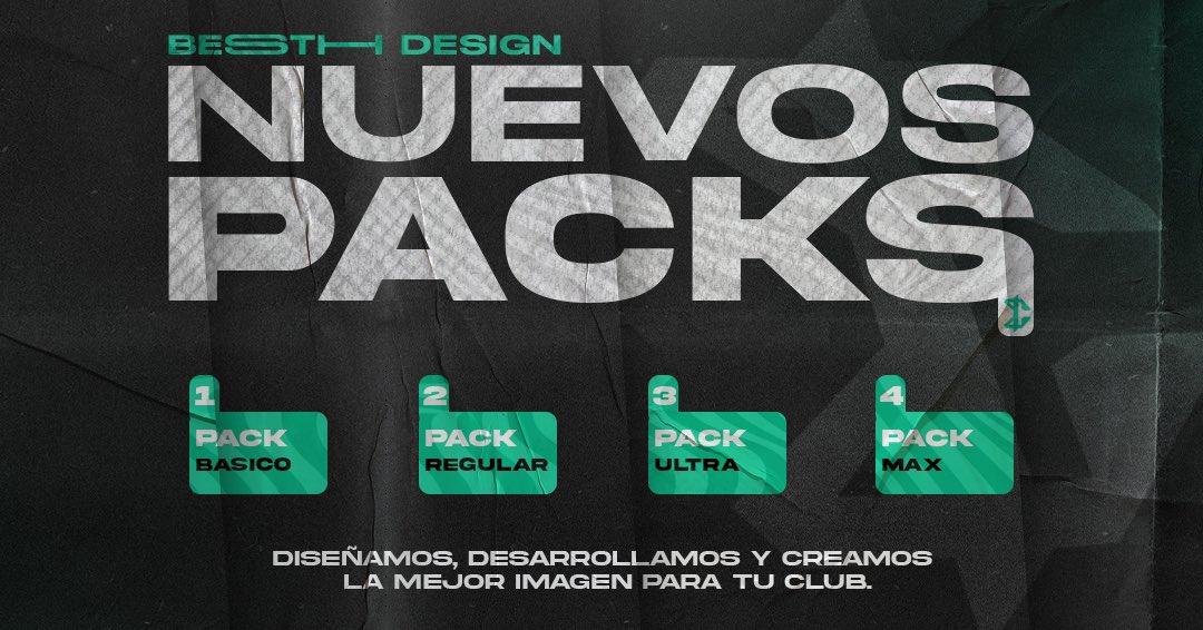 PACKS NUEVOS 🖥👨‍💻

Buscamos clubes para diseñar para la nueva temporada y por eso renovamos nuestros packs.

Creamos la mejor imagen para tu club, desarrollamos su identidad y una gran calidad de imágenes.

Consultas sobre los packs y precios al MD 📤
