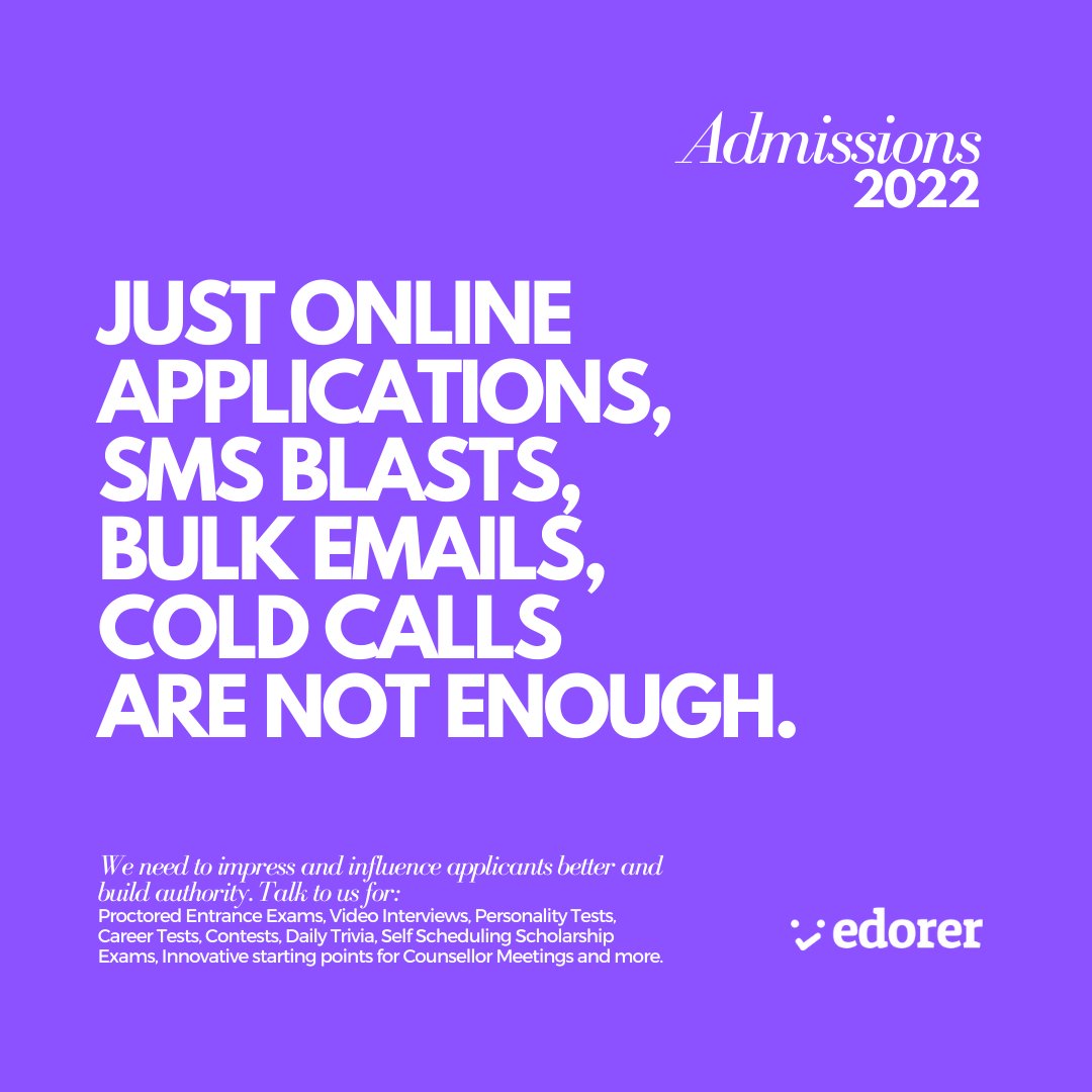 edorerglobal's tweet photo. Applications Matter but Conversions Matter More. Just online applications, SMS blasts, bulk emails and cold calls aren't enough. Embrace 2x Admissions in 2022 with @edorerinc . Explore more with us.

#edorer #admissions #admission2022 #admissionmarketing https://t.co/GajP0jjnHk
