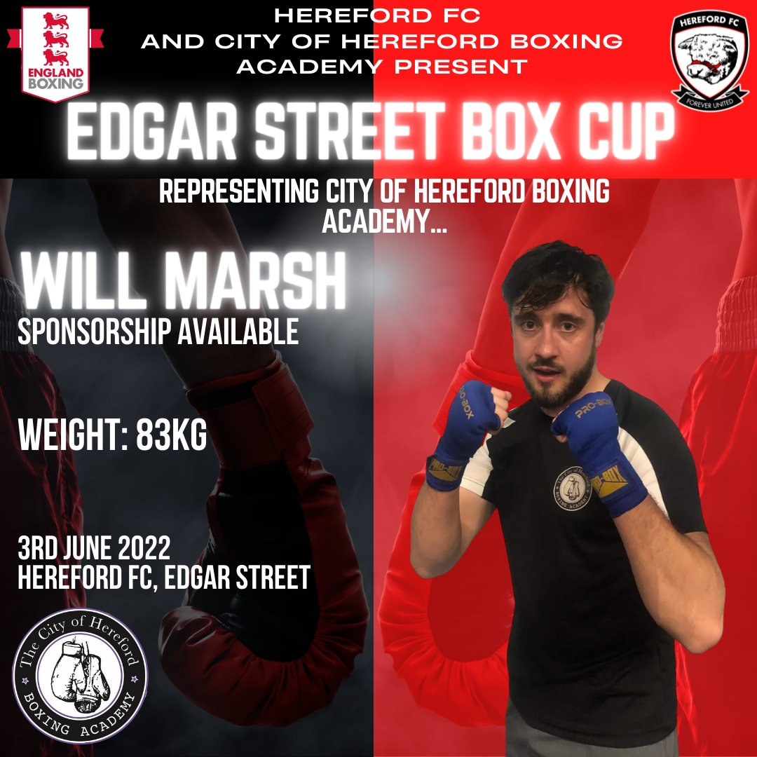 HFC__Events's tweet image. 🎙️ Weighing in at 182 pounds... 𝙒𝙞𝙡𝙡 𝙈𝙖𝙧𝙨𝙝 🎙️

Friday the 3rd of June, Will Marsh will take to the ring in the Edgar Street Box Cup 🥊

Tickets are available on our Website 👇
hereford-fc.myshopify.com/collections/ev…