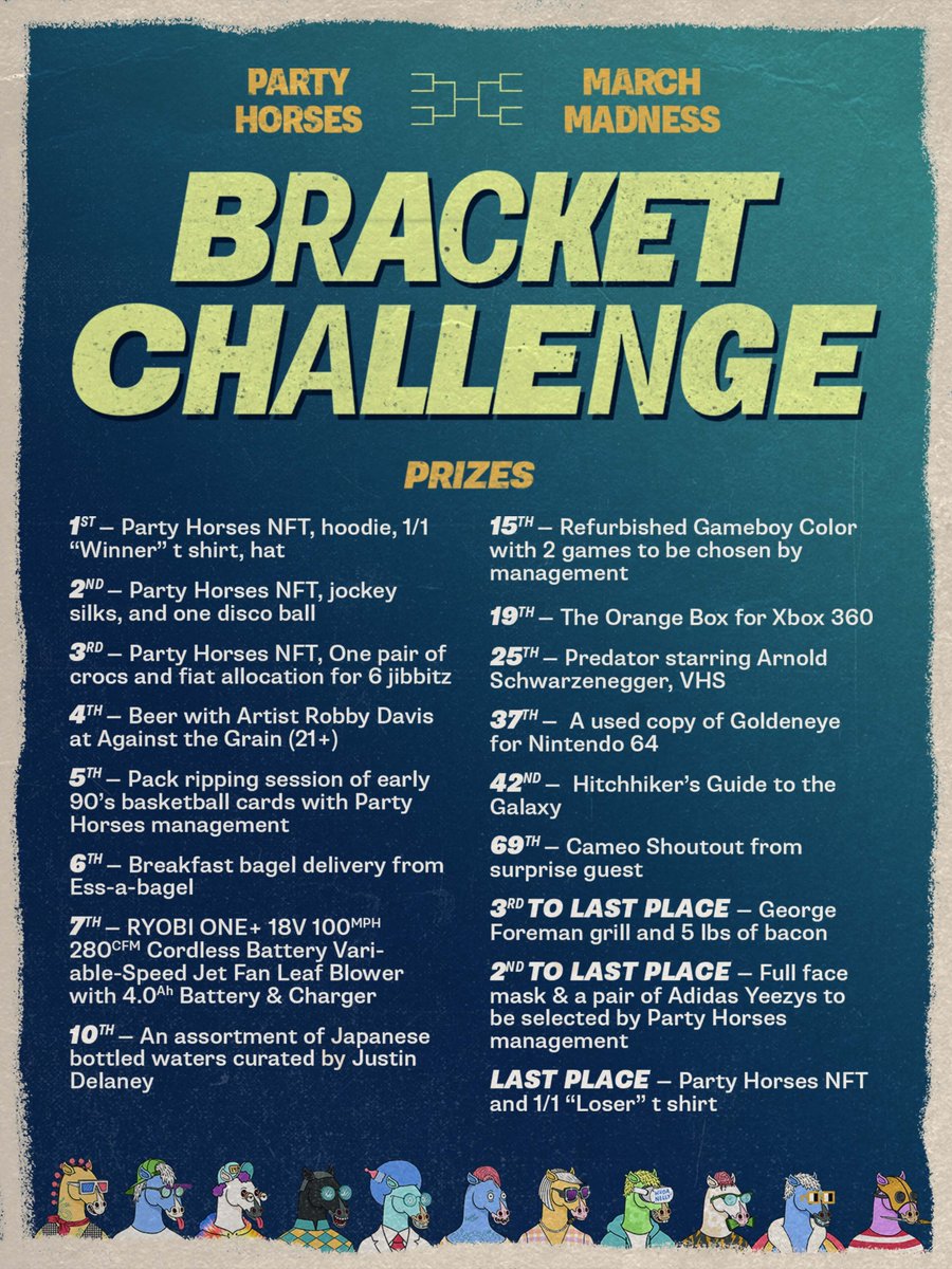 Congrats to all the winners of our <a href="/partyhorses/">Party Horses</a> bracket challenge. I am looking for an extra crispy version of Predator on VHS.