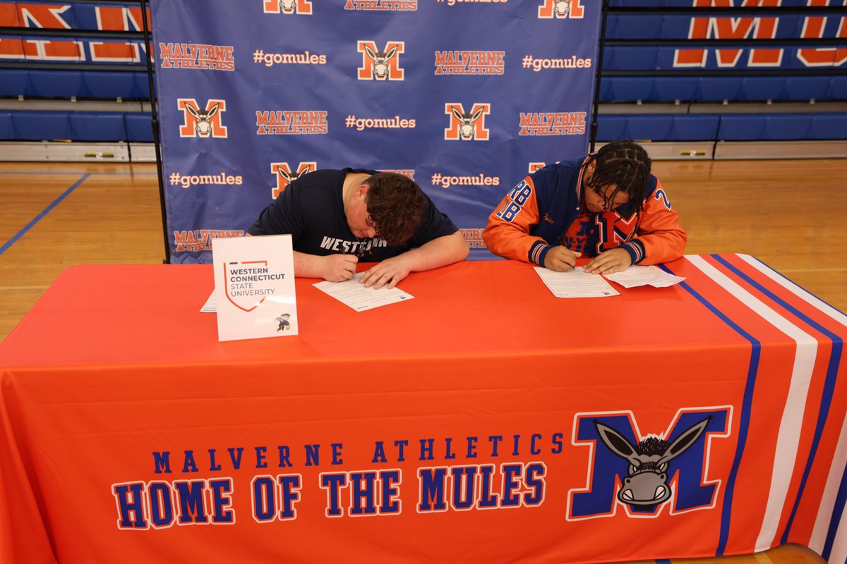 GoMHSMules's tweet photo. Ryan Thompson and Tyler Rouse will be continuing their academic and athletic career at Western Connecticut State University. #gomules #football @MalverneUFSD @MalverneHS @WestConn @WestConnFB @WestConnATH https://t.co/G6Jm3eQvP2