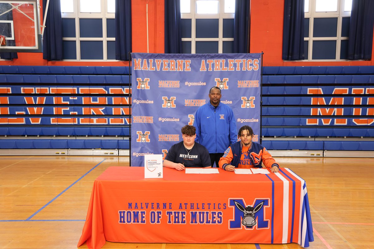 GoMHSMules's tweet photo. Ryan Thompson and Tyler Rouse will be continuing their academic and athletic career at Western Connecticut State University. #gomules #football @MalverneUFSD @MalverneHS @WestConn @WestConnFB @WestConnATH https://t.co/G6Jm3eQvP2