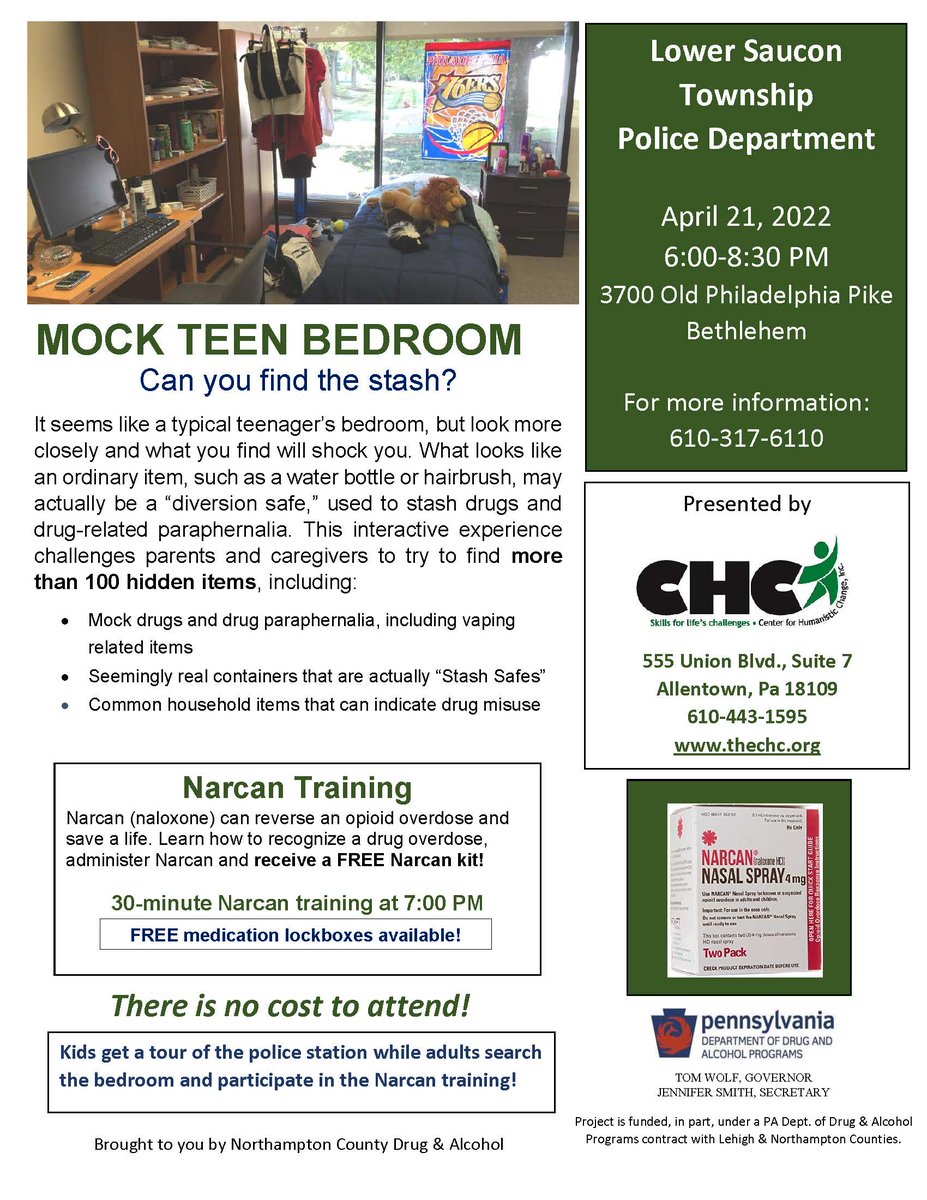 #thechc #centerforhumanisticchange #lowersauconpd #mockteenbedroom #narcantrainiing #bethlehempa