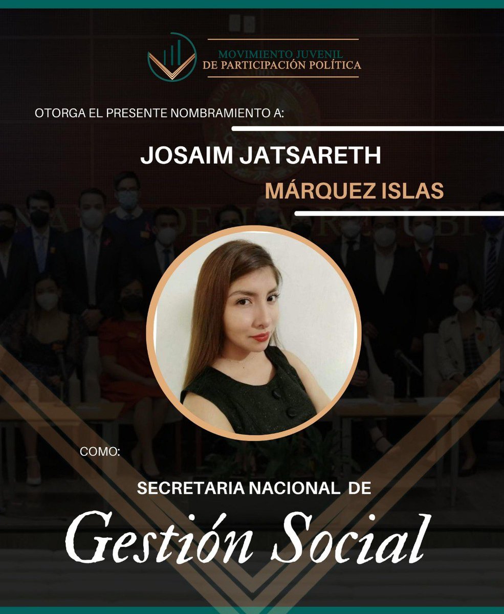 MJPPMX's tweet photo. 📣 Continuamos trabajando y persistiendo, por eso cada día tenemos más jóvenes comprometidos en nuestro Movimiento.
En #MJPP nos congratulamos en presentar a nuestro Secretaria Nacional de Gestión Social.
Josaim Jatsareth Márquez Islas. https://t.co/ZJbPKi1P0k