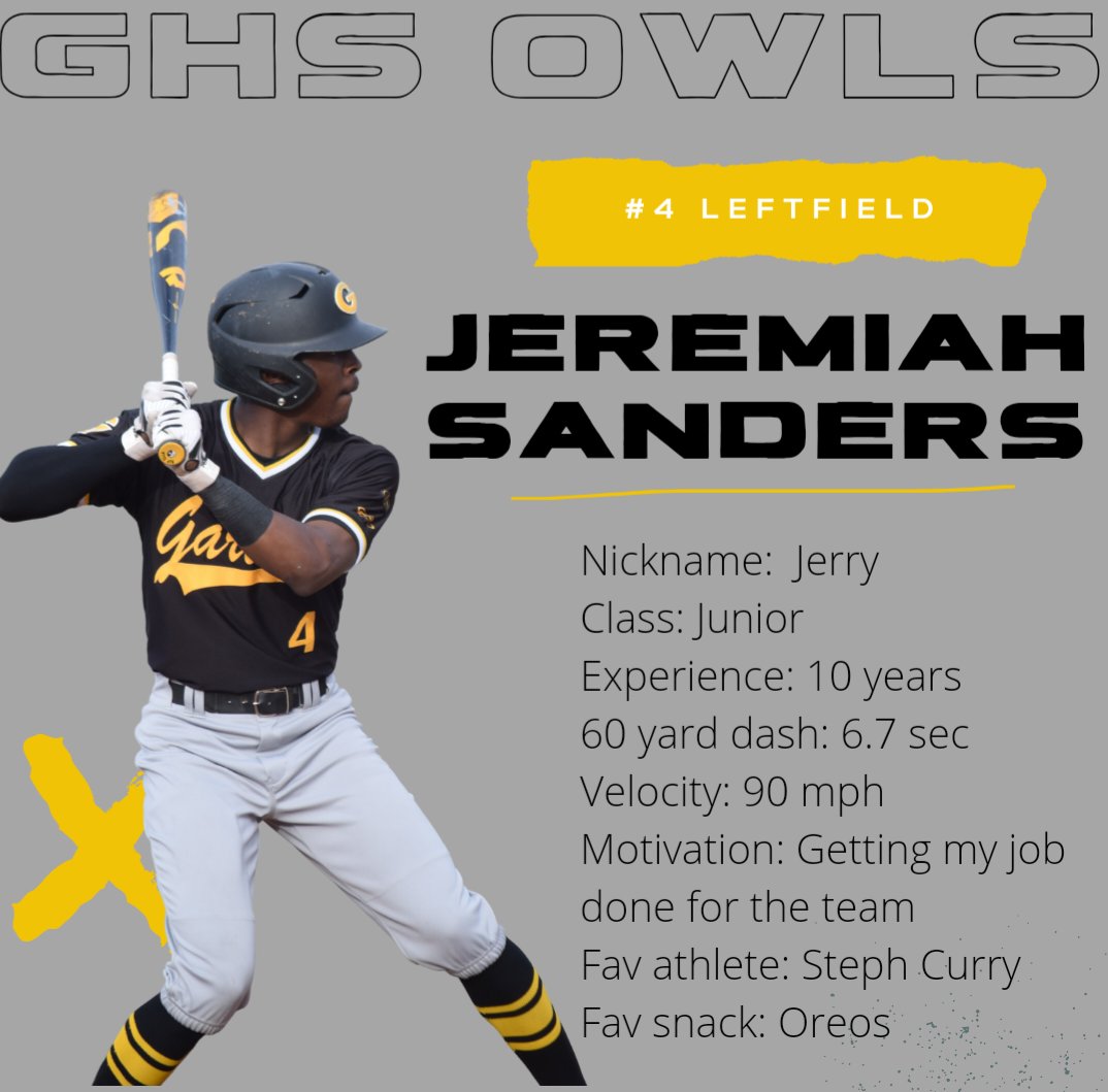 ghsowlsbaseball's tweet photo. Varsity Player Spotlight:  Jeremiah Sanders  #4  #garlandowls #garlandhighschool #garlandowlsbaseball #highschoolbaseball #baseballlife⚾️ #baseball #baseballlife https://t.co/AhHfH8ANTi