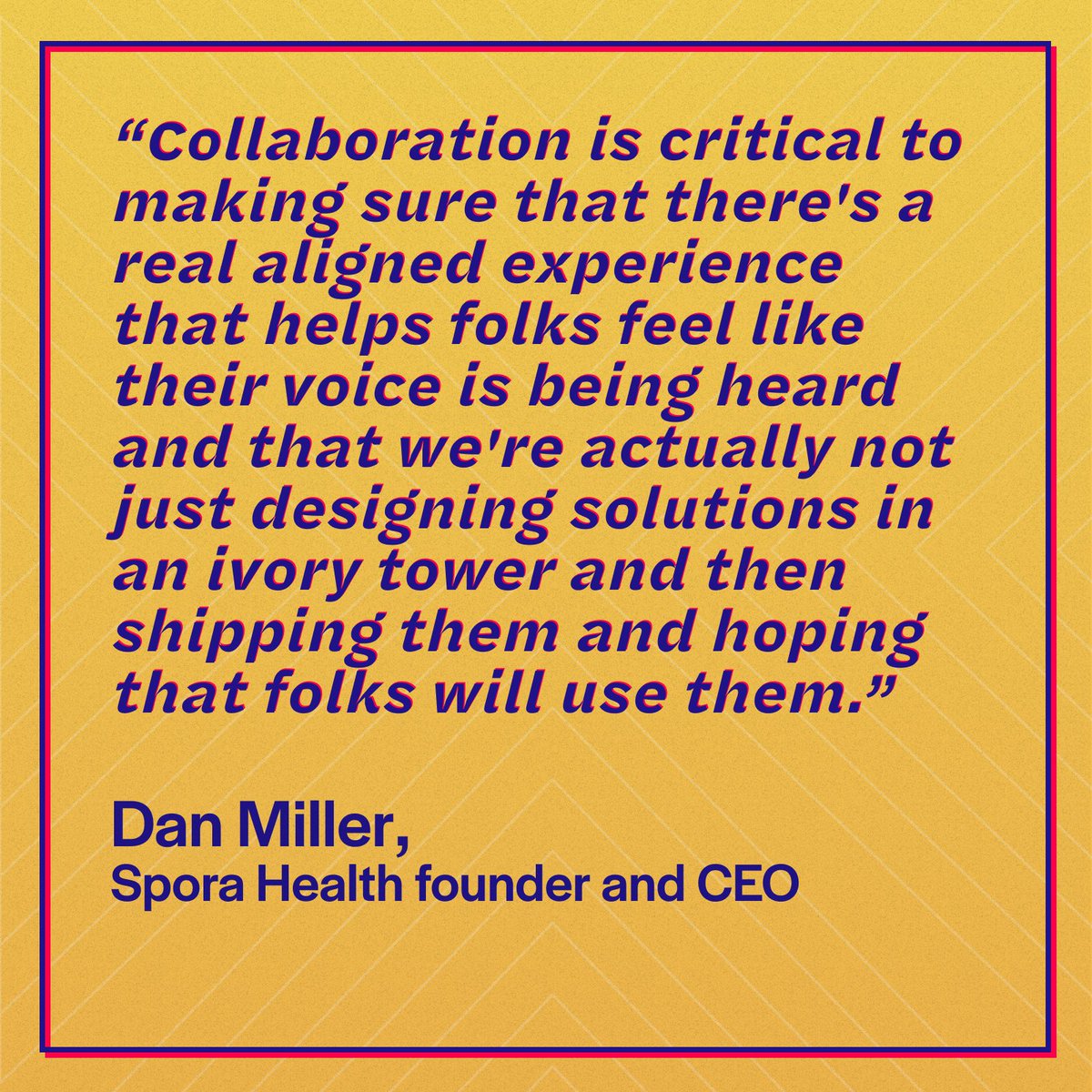 As we kick off #MinorityHealthMonth, we wanted to drop this reminder from Spora Health CEO &amp; founder, Dan Miller: Solutions that address health disparities have to be designed in collaboration w/ the people they are being designed for  
#HealthTech #MinorityHealth #HealthEquity