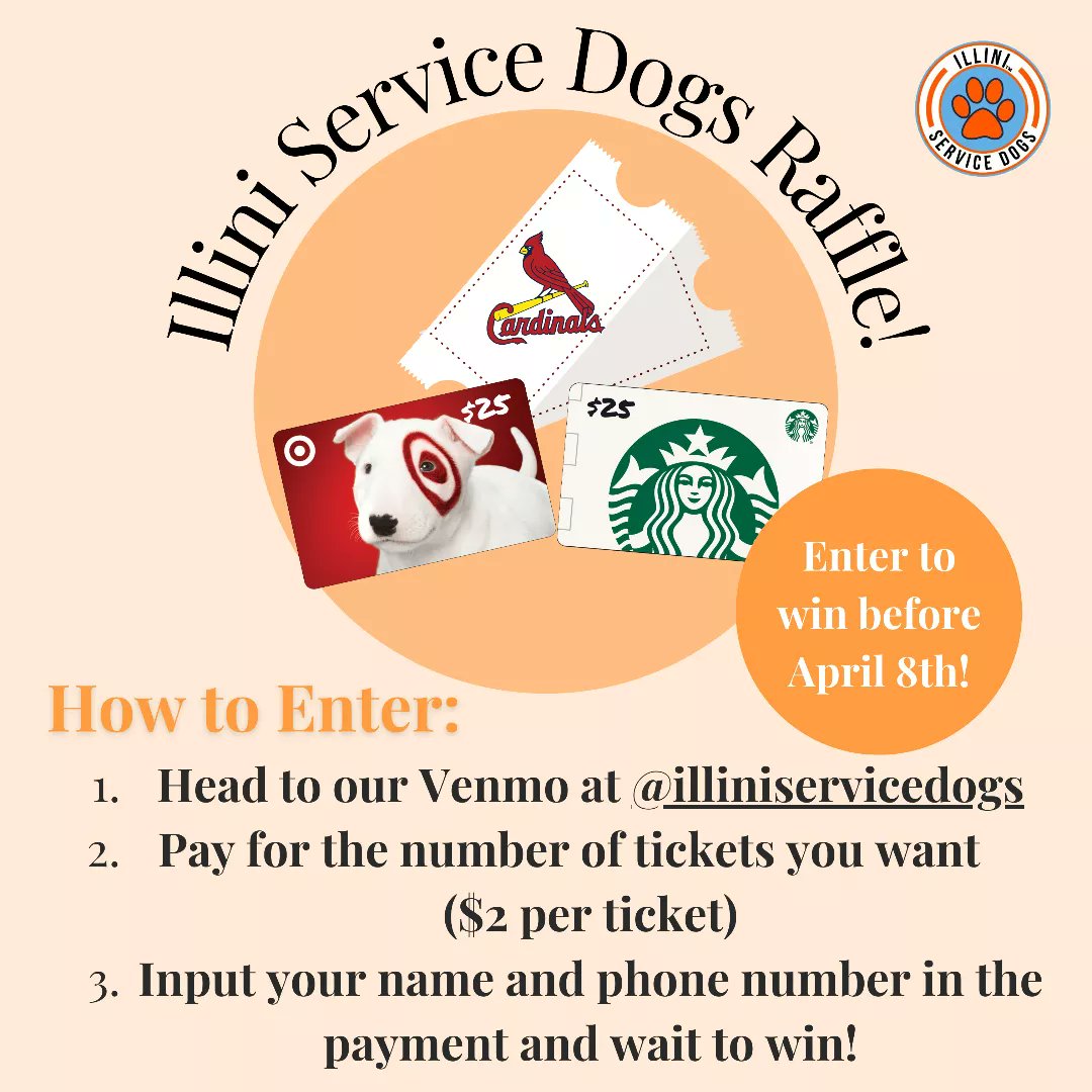 Illinidogs's tweet photo. We are extending our Raffle until 04/08! By entering, you support hardworking pups like Penny while also getting some amazing prizes! Tickets are $2 each &amp; there is no limit on the number of tickets you can buy. Use the link in our bio to enter now! Penny wishes you good luck 🧡 https://t.co/UyrKpooFV8