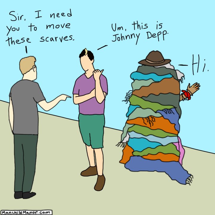 ManchildManor's tweet photo. Circa 2018.  Give the man a scarf. 

#comic #comics #johnnydepp #manchildmanor #funny #comicstrip #cartoon https://t.co/MmS4ZPJzFb