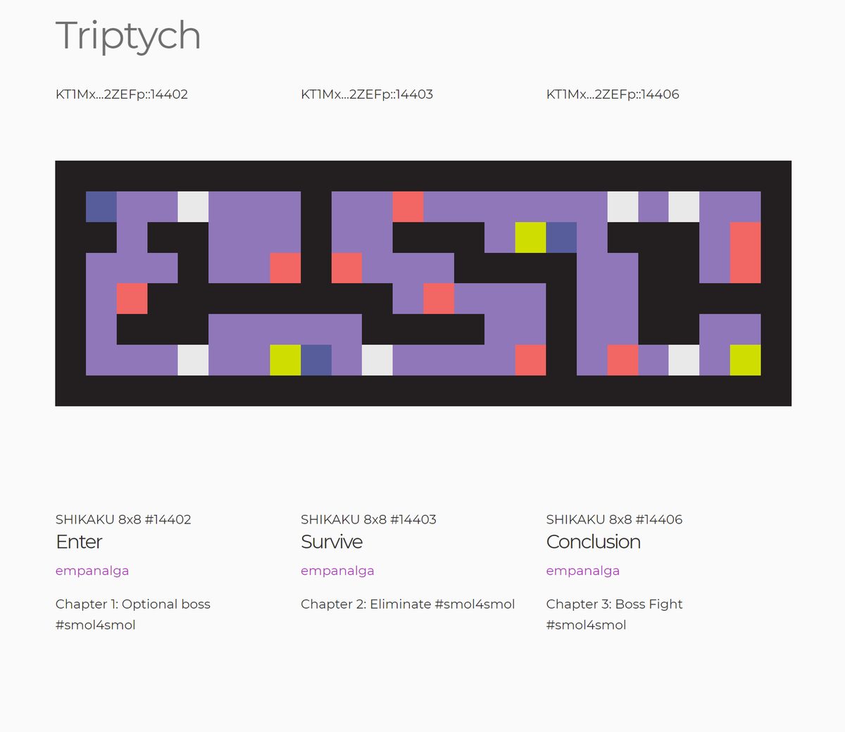 frostbitten's tweet photo. ๐จ๐ง๐ฉ๐ฆ๐๐ฌโโ NEW Tools
https://t.co/pSc28ZWG3W
โข Generate links for your own diptych, triptych, or polyptychs!
Ft. triptych by @bexarbacoa: Enter, Survive, Conclusion
https://t.co/WN9IQHKX3T #diptych #triptych #polyptych #poly #pixelart #series https://t.co/LCNf13Kddg
