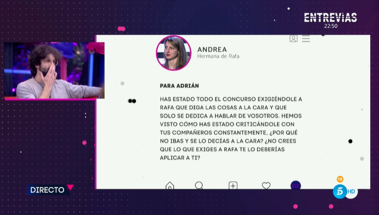 SecretStory_es's tweet photo. Andrea, hermana de Rafa, le ha enviado este mensaje a Adrián. ¿Qué pensáis?
🔁 Súper de acuerdo
❤️ Está perdidísima
#SecretUH12 #Secret5A https://t.co/JgZqk6HSXG