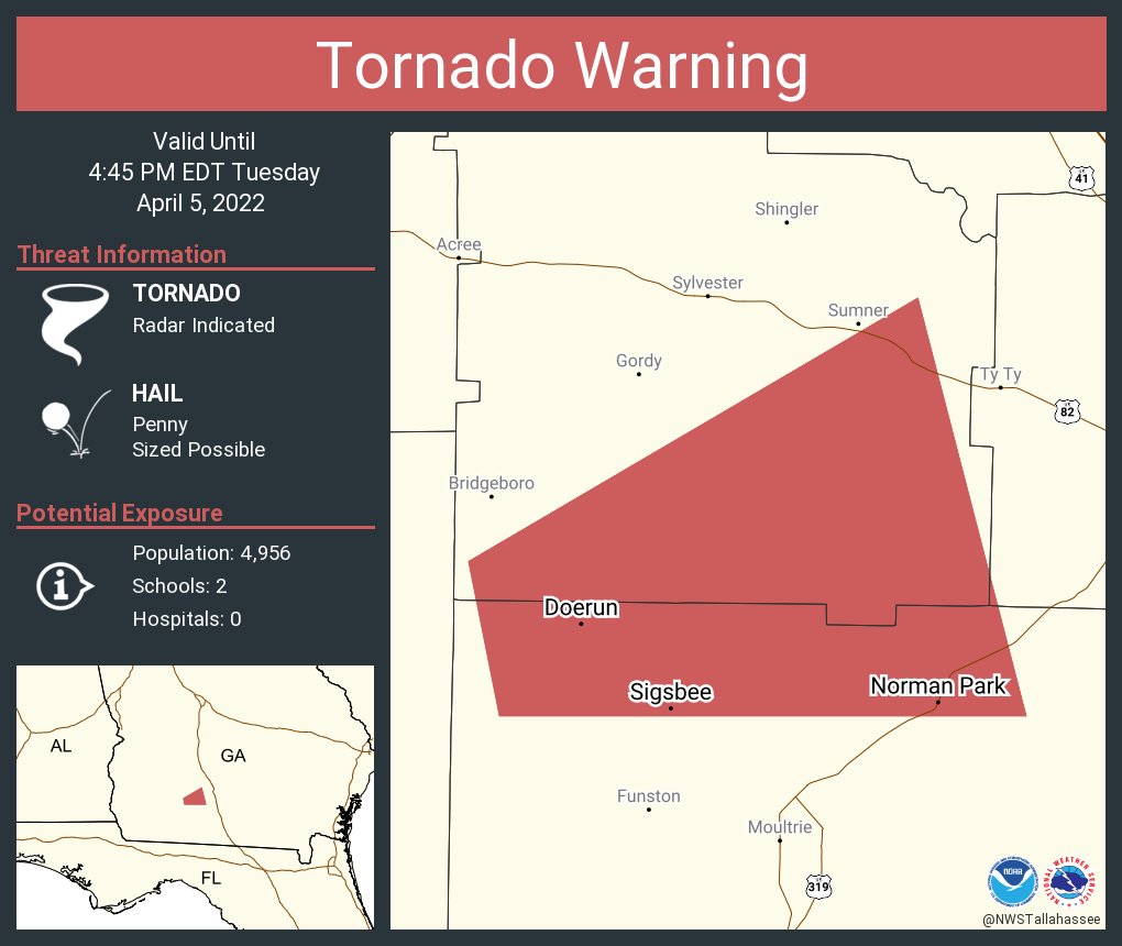 NWS Tornado on Twitter "Tornado Warning continues for Norman Park GA, Doerun GA, Sigsbee GA