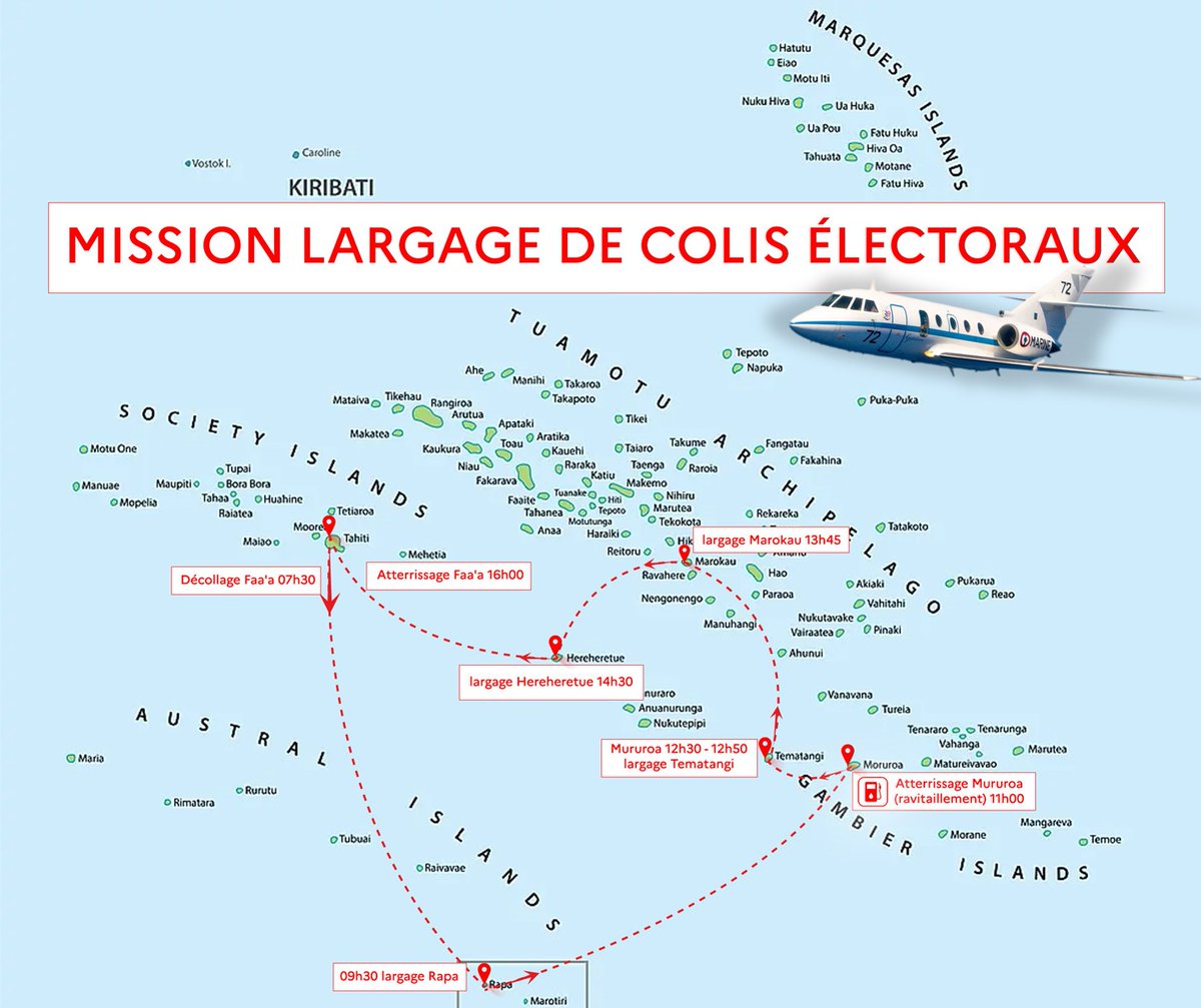CPP_FAPF's tweet photo. Le 30.03, sur réquisition du Haut-commissariat de #Polynésie, la Flottille 25F a procédé au largage du matériel électoral au profit de 4 iles isolées : #Rapa, #Tematangi, #Marokau et #Hereheretue, en liaison avec les municipalités pour la récupération des colis.
@MarineNationale https://t.co/mbp7Ho1Lzo