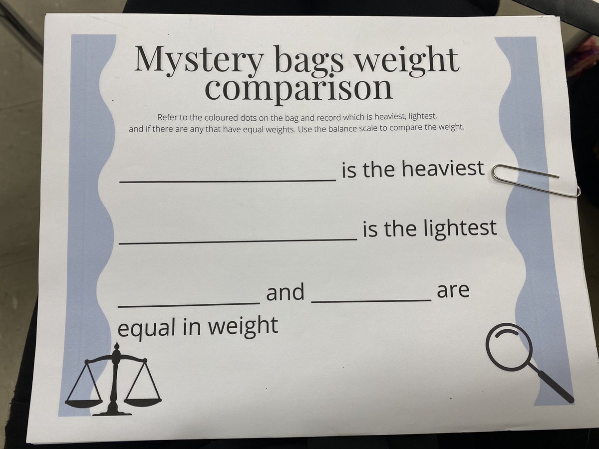 mitrevst's tweet photo. Talking about weight/mass today with our mystery bags! We learned that yellow and blue were equal in mass, and the purple bag was heaviest! ⚖️😁 @HetheringtonPS https://t.co/pPwt6ofQfX