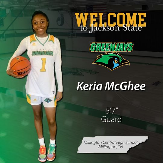 JSCCWomensHoops's tweet photo. GreenJay Nation, let’s welcome Keria McGhee (@KeriaMcghee) to Jackson! Keria comes to us from Millington Central High School where she was:

- 1,000+ Point Scorer
- All-District
- All-Region
- All-Metro
- Team Co-MVP
- Region 8 All Tournament Team
- BCAT All-Star Game Participant https://t.co/vPZRLaceXD