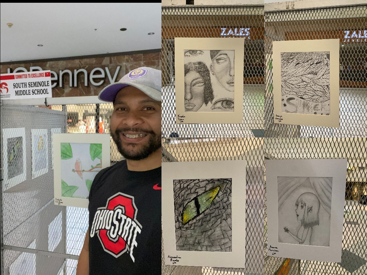 SouthSeminole21's tweet photo. Check out the SCPS Spring Art Show at Seminole Towne Center.  Our Hurricanes’ creative “voices” are STORMing the Art World. Way to go, Mr. Bishop! 🌪🎨#SSALeads https://t.co/mikEQfczlV