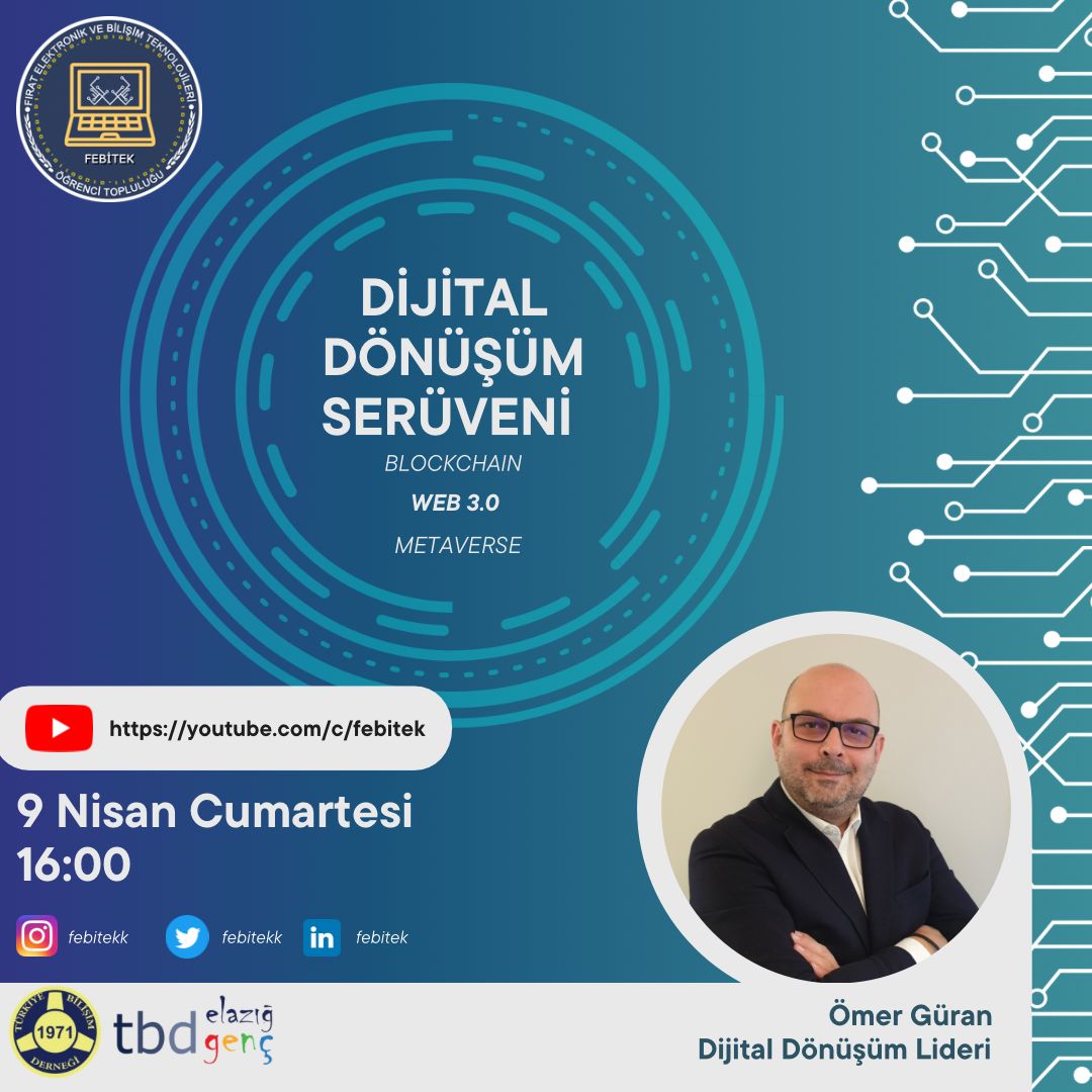 febitekk's tweet photo. Birbirinden güncel konularla canlı yayınlarımıza kaldığımız yerden devam ediyoruz. Dijital Dönüşüm Lideri Ömer Güran'ın mükemmel anlatımıyla Dijital Dönüşüm Serüveni başlığı altında BLOKCHAIN, WEB 3.0, METAVERSE konularını konuşacağız. Merak ettiklerinizin hepsi bu yayında. https://t.co/O1kS0YYF0v